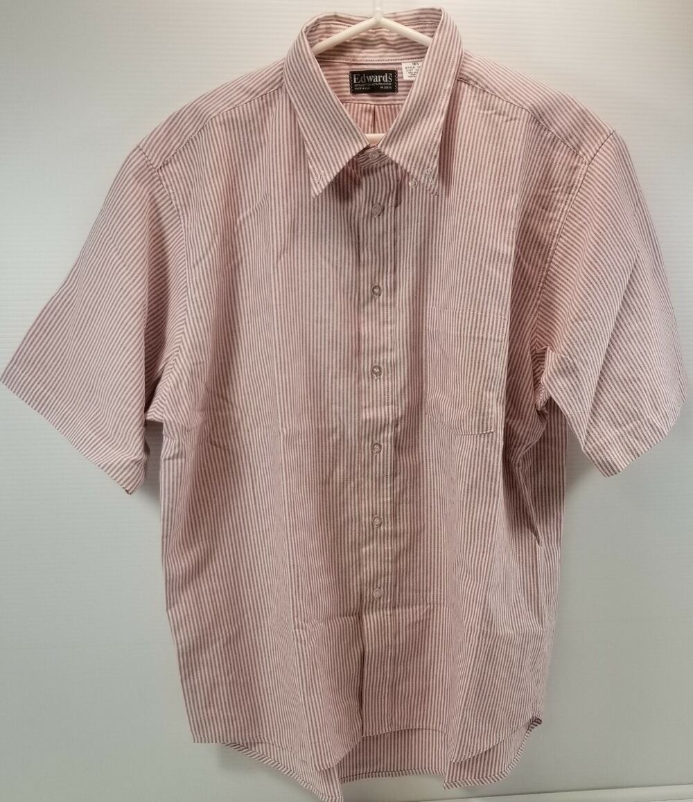 Burgundy Stripe Edwards Men's Short Sleeve Collar Work Shirt 1020-23 Size 18.5
